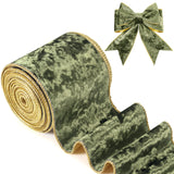 Riceshoot Christmas 4 Inch Velvet Ribbon 10 Yards Olive Green Wide Wired Velvet Ribbon with Gold Edge for Wrapping Bow Gift Box