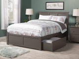 AFI, Madison Full Platform Bed with Footboard and Storage Drawers, Grey