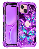Hekodonk for iPhone 15 Plus Case,Glow in The Dark Three Layer Heavy Duty Shockproof Protection Hard Plastic+Soft Silicone Full B