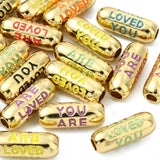 Ipotkitt 5 Pcs Colourful Enamel Brass Tube Beads Metal Word Beads 18K Gold Plated Oval Beads Barrel Spacer Beads for DIY Bag Jew