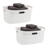 Mind Reader 40L Laundry Basket, Clothes Hamper, Wicker Design, Plastic, 23L x 14.5W x 11H, Set of 2, White