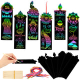 AUGSUN 96Pcs Diwali Crafts, Magic Rainbow Scratch Paper Art Bookmarks for Diwali Gifts Activities DIY Arts and Crafts Kits Happy
