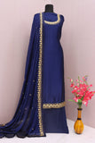 Fashion Basket Women'S Silk Straight Blue Salwar Suit Set