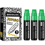 SRUOLOC 3 Jumbo Permanent Markers Green, 15mm Thick Wide Tip, Large Acrylic Paint Markers for Rock Painting, Poster, Graffiti, S