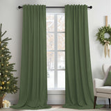 Pitalk Olive Green Curtains 90 Inch Length for Dining Room 2 Panel Set Back Tab Pocket Linen Sheer Boho Farmhouse Decoration Light Green Curtain for Boys Bedroom Baby Teen Toddler Playroom 7.5 FT Long