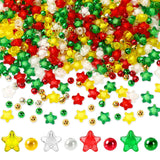 UPINS 1500Pcs Christmas Beads, Red Green Gold Silver Craft Beads Star Spacer for Xmas Holiday DIY Crafts and Necklace Bracelet E