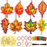 Motipuns 32 Sets Maple Leaf Suncatchers Craft Kits DIY Fall Leaf Tissue Paper Crafts Stained Glass Effect Tissue Paper Kit for A