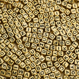 1200pcs 6 6mm Alphabet Beads Gold Cube Acrylic Black Letter Beads, for Bracelets and Jewelry Making