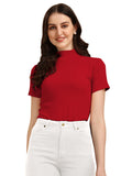 Wedani Women'S Casual Solid Top With Short Sleeves Western Top (Medium Maroon),Maroon,M