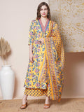 Anni Designer Women'S Rayon Blend Anarkali Printed Kurta With Palazzo & Dupatta (Cia Yellow-Vks03_S_Yellow_Small),Yellow,S,,,