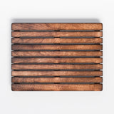 Uvz Crafts Rectangular Wooden Shower Mat for Bathroom, AntiSkid with Rubber Base, 60 x 45 cm, Brown, Stripe Design