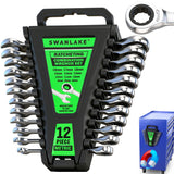12-Piece Ratchet Wrench Set, Metric 6-18mm Ratchet Combination Wrenches Set, 12-Point 72-Tooth Ratcheting Spanners with Magnetic