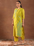 Libas Womens Embroidered Silk Blend Straight Kurta With Trousers And Dupatta Lime 2Xl