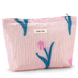 ZLFSRQ Tulip Makeup Bag for Women Floral Cosmetic Bag Pink Zipper Cosmetic Pouch for Purse Large Capacity Quilted Canvas Flower