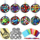 Eersida 32 Pcs Religious Suncatchers Paper Crafts Christian Cross Jesus Shaped DIY Stained Glass Tissue Paper Kits Bulk for Bibl