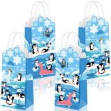 TecUnite 16 Pcs Penguins Party Decoration Penguins Goodie Bags Winter Party Favor Blue Treat Gift Bags with Handles for Birthday