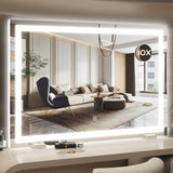 HNV 32x22 Large Lighted Vanity Mirror - Dimmable 3-Color LED Makeup Mirror with Touch Control, Wall-Mounted or Tabletop, Ultra-C