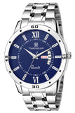 Timewear Casual Day Date Stainless Steel Watch Collection For Men Analogue Men'S Watch(Blue Dial & Silver Colored Strap)-231Bdtg