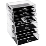 Sea Team 3-Tier Stackable Clear Makeup Organizer with Drawers, Acrylic Plastic Cosmetic Display Case, Jewelry Storage Box, Holde