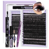 Lash Extension Kit 3D Thick Lash Clusters Kit 280pcs Eyelash Extension Kit 10-18mm 100D D Curl DIY Lash Extension Kit with Lash
