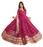Wedani Faux Georgette Embroidered Sequins Anarkali Kurta Set For Women (In Alpha L Regular Pink),PINK,L