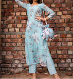 Gosriki Women'S Cotton Blend Printed Straight Kurta With Pant & Dupatta (Itta Blue_3Xl-Gs_Blue_Xxx-Large),Blue,3,B0BQWN3JL5