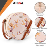 Adisa Women Girls Flower Print Sling Bag Round Crossbody Purse (Sl6007-Cre_Cream),Cream,,B09TPLJSJX