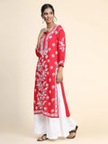 Anni Designer Women'S Cotton Blend Chikankari Embroidered Straight Kurta (Pot-Red_S_Red_Small),Red,S,Cotton Blend,Regular,