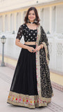 Wedani Georgette With Heavy Thread Sequins Lehenga Choli For Women (Black),BLACK,FREE,Georgette,Lehenga Choli,