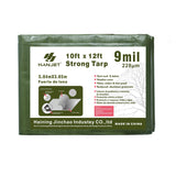 Hanjet Waterproof 10 x 12 Feet Tarp Heavy Duty 9-mil Thick Multi-Purpose Covers Army Green PE Tarpaulin