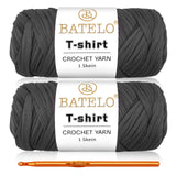 BATELO 2 Pack T-Shirt Crochet Yarn for Beginner Crafts - Thick, Elastic Polyester Fabric (Dark Gray) - 400g/144yds