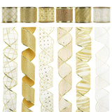 MEEDEE Gold and White Ribbon for Christmas Trees - 2.5 Inch, 6 Rolls, 36 Yards - Gold Wire Mesh Ribbon for Wreaths and Tree Deco