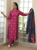 Libas Womens Printed Silk Blend Straight Kurta With Salwar And Dupatta Pink 2Xl