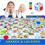 Big Snake and Ladder Board Game for Kids Adults - Indoor Outdoor Floor Game Set with 5.8 ft Playing Mat, Inflatable Dice, Pieces