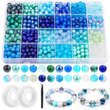 PAXCOO 720pcs Glass Beads for Jewelry Making 8mm, 24 Colors Bead Bracelet Making Kit Blue Round Loose Beads for Bracelet Earring