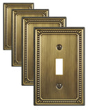 ZILLSEA Metal Wall Plates, Switch Plates and Outlet Covers, Decorative Pearl Design (1 Toggle 4PK, Antique Brass, Midsize)