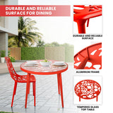 Leisuremod Devon Mid-Century Modern 3-Piece Aluminum Outdoor Patio Dining Set With Tempered Glass Top Table And 2 Stackable Flow