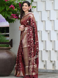 Sugathari Womens Banarasi Saree Pure Kanjivaram Silk Saree Soft New Ladies 2023 Design Wear Pattu Sarees Latest Party Sari Collections With Blouse Piece For Wedding Sadi (San Pari-182 Maroon)