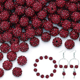 100 pcs 10mm Rhinestone Beads for Jewelry Making, Dark Red Shiny Round Shamballa Disco Beads Bulk, Sparkle Crystal Clay Christma