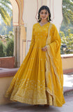 Wedani Georgette Anarkali Kurta Set With Dupatta For Women,Yellow,M,Georgette,Anarkali,