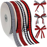 Chuangdi 4 Rolls 200 Yards Christmas Buffalo Plaid Checkered Ribbon Black White and Red Gingham Ribbon 3/8 Inch Wide Edge for DI