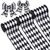 Luinabio 3 Rolls 15 Yard 3 Inch Christmas Black White Harlequin Ribbon Checkered Wired Ribbon Decorative for Xmas Fall Tree Wrap
