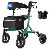WALK MATE Rollator Walker for Seniors with Cup Holder, Upgraded Thumb Press Button for Height Adjustment, 4 x 8 Wheels Walker wi