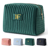 COSHAYSOO Travel Makeup Bag Quilted Make Up Pouch Initial Velvet Cosmetic Case with Butterfly Decor for Women 13 14 15 16 17 18