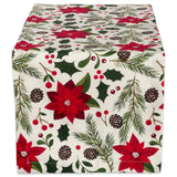 DII Woodland Holly Christmas Holiday Kitchen & Table D cor, Table Runner, 14x72, Poinsettia & Christmas Greenery