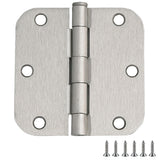 Door Hinges for Interior Doors 9-Pack 3.5-inch x 3.5-inch - Rounded 5/8-inch Radius Steel Door Hinge - Satin Nickel - Fits Stand