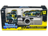 Muscle Machines 1950 Ford COE Flatbed Truck #61 and 1966 Ford GT40 MK II #61 Green Metallic with Yellow Stripes Muscle Transport