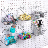Suzile 6 Pcs Pegboard Bins with Hooks Containers Bins Pegboard Baskets Cups Organizer Accessories for Classroom Office Garage Wo