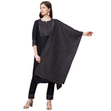 Anni Designer Women'S Cotton Straight Kurta With Pant & Dupatta (Kptd-Cot-10069-Navy Blue_Xxl_Dark Blue_Xx-Large),Dark Blue,2XL