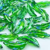 Tingoons 60 PCS Acrylic Leaf Shape Beads Transparent Plastic with Hole for Jewelry Making Necklace Earring(Green AB)